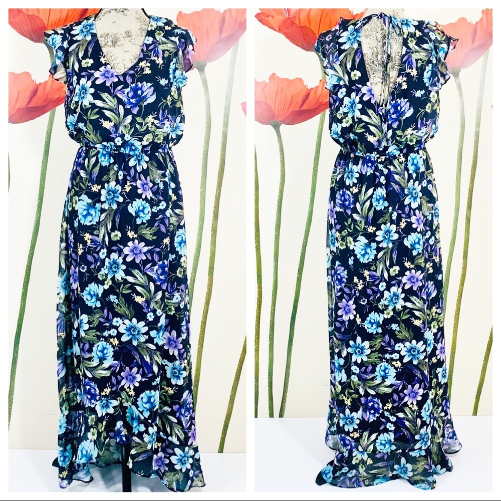 Emma & Michele Navy Blue Floral Long Maxi Dress